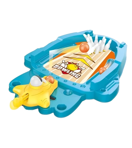 Joc de Masa Mini Bowling Interactiv pentru Copii, Flippy, Mingi si Figurine Incluse, 26.5x19.5x5 cm, Albastru