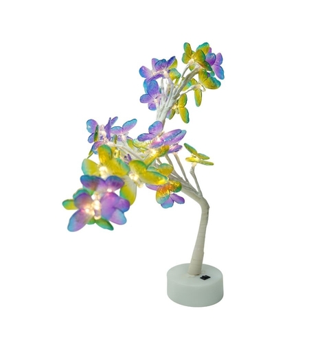 Decoratiune luminoasa, Flippy, Tip copac cu fluturi, cu baterii/USB