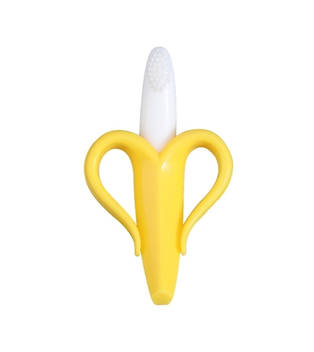 Jucarie dentitie bebelusi Flippy, banana, cu manere de prindere, material silicon non-toxic, fara miros, 10.5x5.9 cm, galben