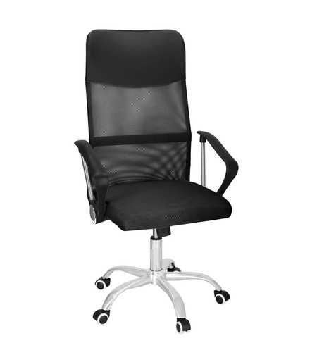 Scaun birou reglabil, ergonomic, cu spatar din microplasa respirabila si baza metalica cromata, 117x58x60 cm, negru