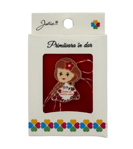 Martisor Brosa Mica in Cutie, Jolie, Design cu Mesaj, Material Metal, Dimensiune 2.5-3 cm, Model Traditional Fata