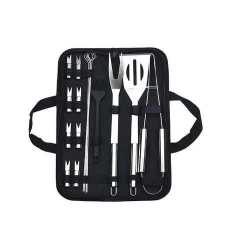 Set 16 Ustensile pentru Gratar, Flippy, din Otel Inoxidabil, Geanta Oxford, Argintiu