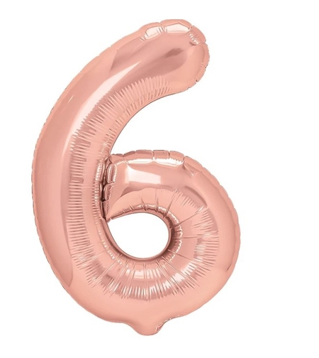 Balon din Folie Metalizata Flippy, Figurina Cifra, Tema Aniversare 80 cm, Ambalaj Individual, Pai inclus, Umflare cu Aer sau Heliu, Rose, Cifra 6