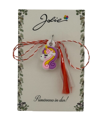 Martisor pentru Copii, Jolie, Material Cauciuc, Ambalaj Carton cu Design, Multicolor, Model Unicorn