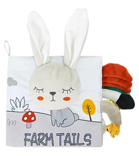 Carte Senzoriala, Flippy, pentru Bebelusi, 15x16x6 cm, cu Animalute, 3D, Cu Sunete si Fosnete, 0-3 Ani, Model Iepuras, Gri