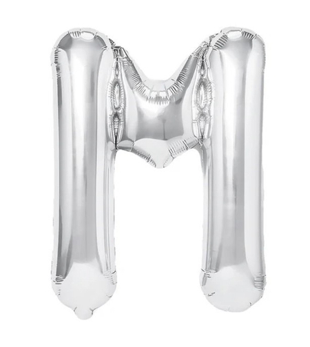 Balon Folie Metalizata Litera M, Flippy, 80 cm, Umflati cu Heliu sau Aer, Ambalaj Individual, Pai inclus, Argintiu