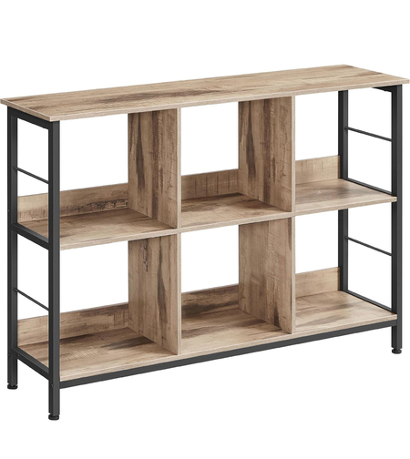 VASAGLE Biblioteca, raft cu 6 unitati de depozitare, din lemn, 33x120x80 cm, gri stejar
