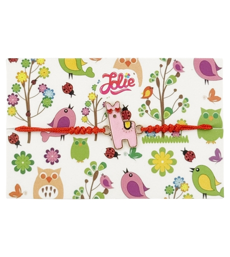 Bratara pentru Copii, Jolie, Model Alpaca, Snur Impletit Rosu Reglabil, Auriu