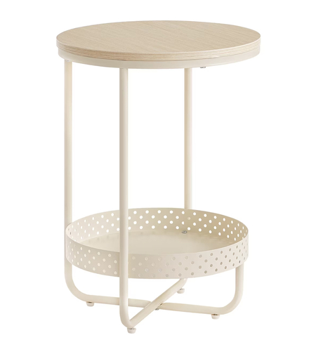 VASAGLE Masuta laterala tip noptiera, rotunda cu cos depozitare, cadru metalic, 40x55 cm, crem