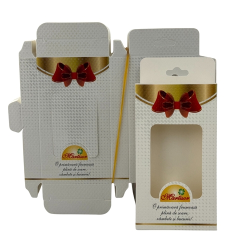 Set 200 Bucati Ambalaje de Carton pentru Martisoare, Flippy, Cutii Brosa, Model cu Funda, Alb