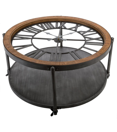 Masuta cafea rotunda Atmosphera Baris Chrono cu blat ceas, 95x47 cm, negru