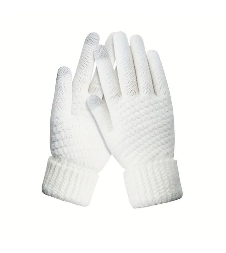 Manusi de Dama, Flippy, Functie Touchscreen (ecran tactil), Material Acril Tricotat, Manseta Elastica, Interior Catifelat, Marime Universala, Alb