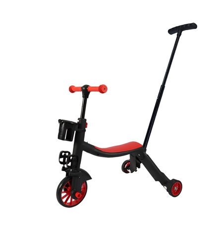 Bicicleta 8 in 1, Flippy, Transformabila, Multifunctionala, Reglare Inaltime, cu Maner de Impingere Detasabil, Tricicleta, Trotineta, 3 Roti, Pedale, Cosulet, 3-6 Ani, Rosu