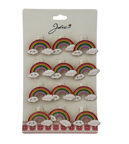 Set 12 Brose Martisor pentru Copii, Jolie, Model Curcubeu, cu Mesaj Zambeste, Multicolor