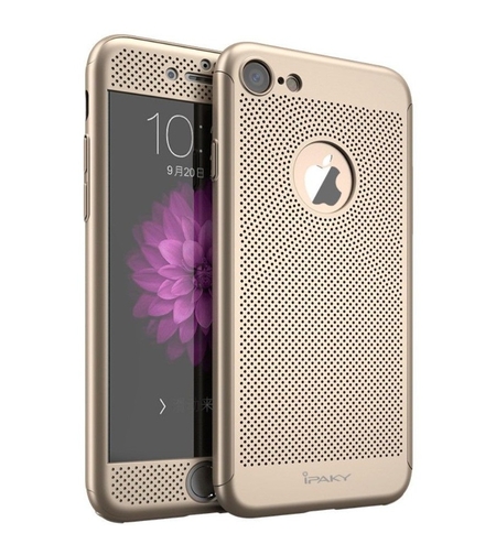 Husa de Protectie, Flippy, pentru Apple iPhone 7, Full Cover 360 Air cu Gauri si Folie de Protectie, Plastic, Auriu