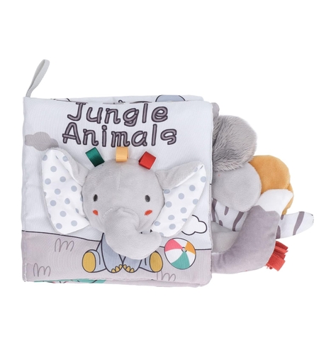 Carte Senzoriala, Flippy, pentru Bebelusi, 15x16x6 cm, cu Animalute, 3D, Cu Sunete si Fosnete, 0-3 Ani, Model Elefantel, Gri