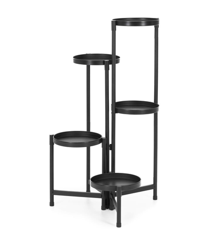 Suport metalic pentru flori cu 5 niveluri, structura pliabila, 48x48x79 cm, negru