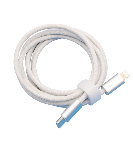Cablu de Incarcare Rapida pentru Telefon, Flippy, Power Delivery 27W, Potrivit Compatibil cu iPhone, Impletit texturat cu Nailon, C to Lightning, 2 m 160 cupru, Alb