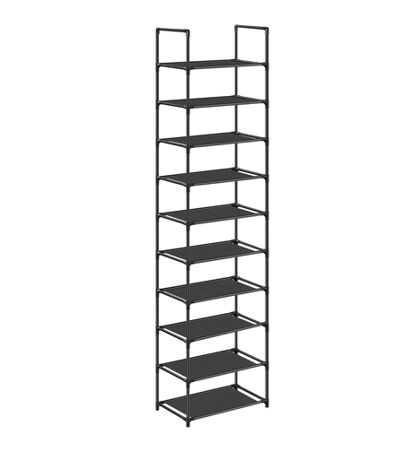 SONGMICS Raft de depozitare pantofi pe 10 niveluri, metal, instalare modulara, 28x45x173cm, negru