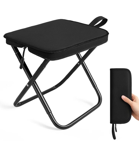 Scaun Pliabil, Vafy, pentru Adulti, Portabil, pentru Camping, Pescuit, din Panza Oxford si Cadru Metalic, 24 x 24 x 28 cm, Negru