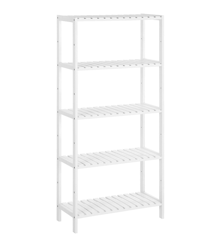 SONGMICS Raft de depozitare din bambus, 5 polite, pentru bucatarie sau baie, 130x60x26cm, alb