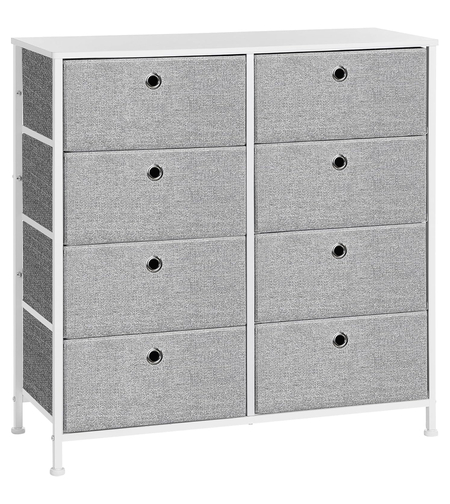 SONGMICS Comoda cu 8 sertare din material textil, cadru metalic si blat MDF, 80x30x81 cm, gri si alb
