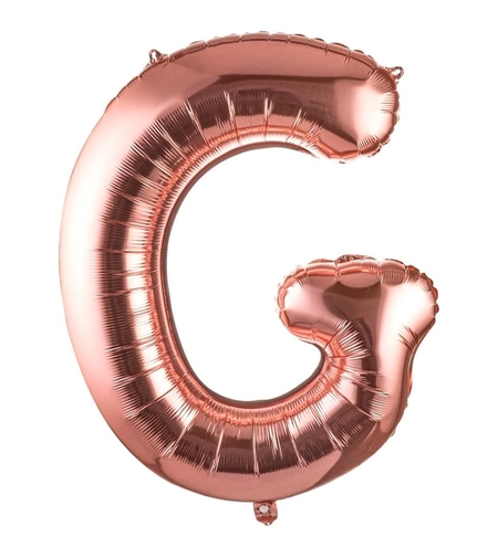 Balon Folie Metalizata Litera G, Flippy, 80 cm, Umflati cu Heliu sau Aer, Ambalaj Individual, Pai inclus, Rose Gold
