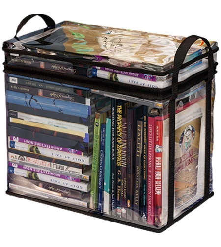 Cutie de Depozitare, Flippy, din PVC + Textil, Rezistenta la Apa, Geanta pentru Carti, 38x24x32 cm, Transparent-Negru