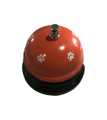 Clopotel Metalic Multifunctional, Flippy, Rosu cu Imprimeu Labuta Alba, 7.5 x 7.5 x 6.5 cm, Dresaj, Receptie, Restaurante