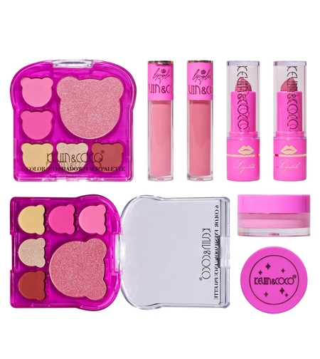 Set 6 Produse de Machiaj, KEVIN & COCO, Pink Bear, 16.2 x 16 x 2.5 cm