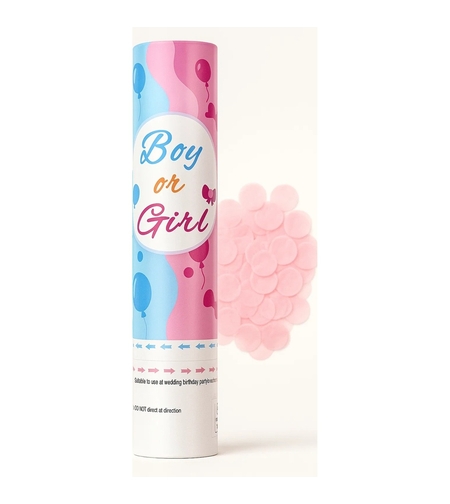 Tun Confetti, Flippy, Model Gender Reveal, Boy or Girl, 40 cm, Ambalaj din Carton, Eliberare prin Rasucire, Roz