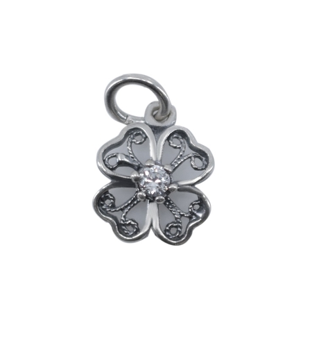 Pandantiv din Argint 925 Trifoi Filigran cu Piatra,0.98 g