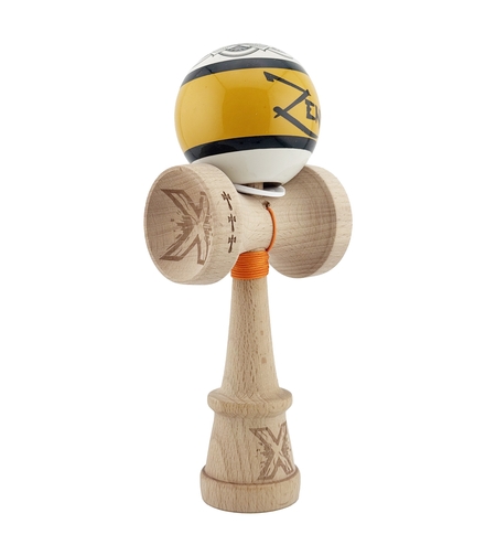 Kendama X Zen Series Originala, Profesionala, Flippy, Cupe Mari KING SIZE V3, Super Sticky, Gaura in Baza, Rulment Metalic, din lemn 18 cm, Ata 62/65 cm, Auriu