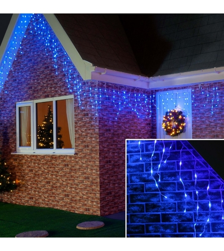 Instalatie de Craciun, Flippy®, Tip Franjuri, 7 m, 200 LED-uri, Interconectabila, Albastru