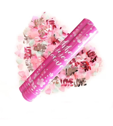 Tun Confetti, Flippy, Confetti Inimioare si Mesaj Love, 40 x 5 cm, Roz Alb