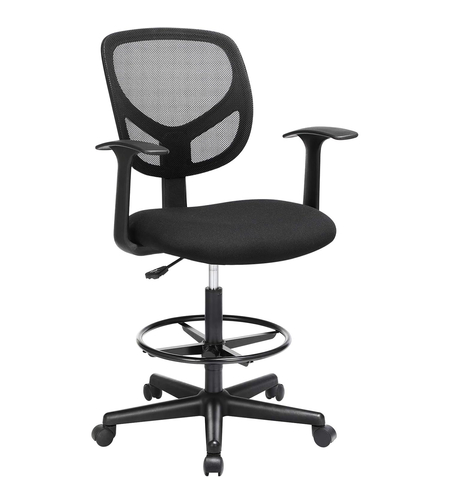SONGMICS Scaun de birou inalt, rotativ, suport picioare reglabil, ajustare pe inaltime 55-75 cm, 64x64x97 cm, negru