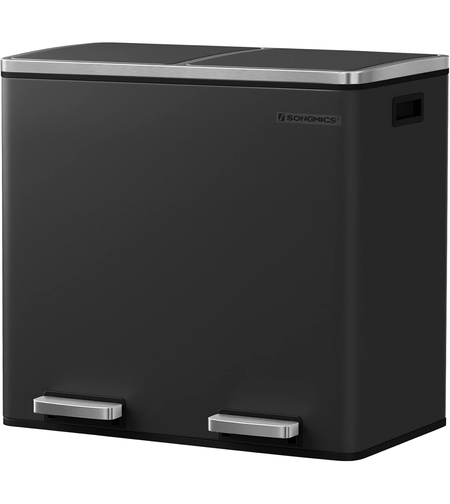 SONGMICS Cos de gunoi din inox cu 2 compartimente colectare selectiva, cu galeti interioare, 2x24 litri, negru