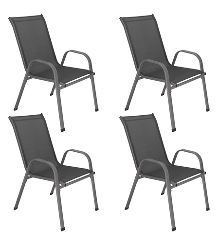 Set 4 scaune gradina cu brate, cadru otel si sezut textilene, 53x72x92 cm, gri