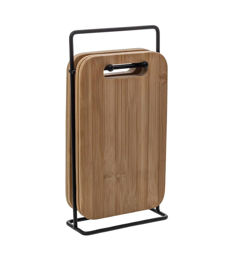 Set 4 platouri tapas 5Five din bambus cu suport metalic, 15x7x27 cm, natur