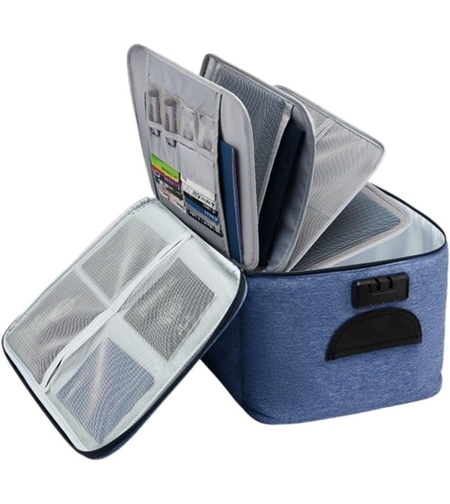 Geanta Flippy pentru Depozitare Acte si Documente, Facturi, Carduri, cu Cod de Securitate, 5 Compartimente, Impermeabila, 37 x 20 x 27 cm, Albastru