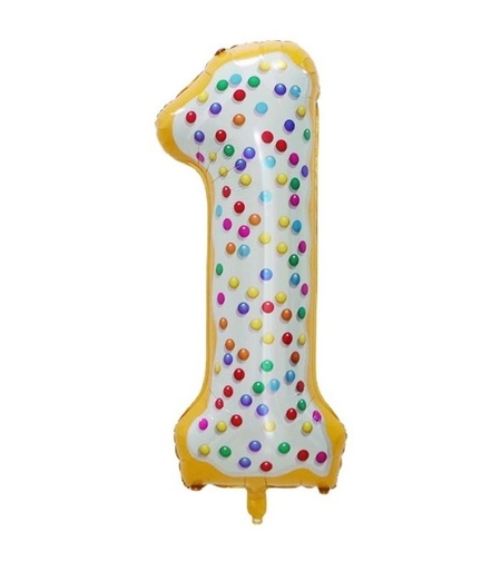 Balon din Folie Metalizata Flippy, Figurina Cifra, Model Candy, Tema Aniversare 100 cm, Ambalaj Individual, Pai inclus, Umflare cu Aer sau Heliu, Multicolor, Cifra 1