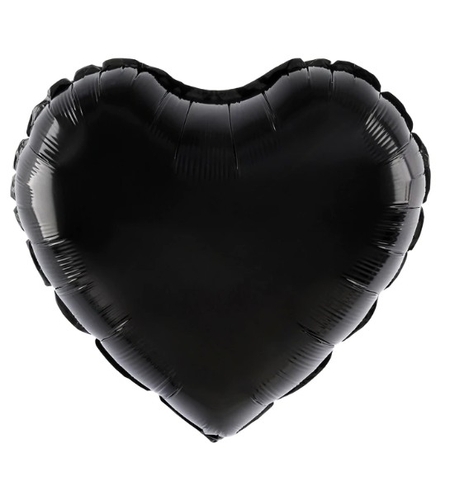 Balon din Folie Metalizata, Flippy, Figurina Inimioara, Model Simplu, Tematica Iubire, 40 cm, Ambalaj Individual, Pai Inclus, Umflare cu Aer sau Heliu, Negru