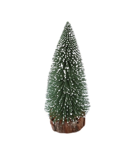 Brad artificial de craciun, ornament pentru masa, pe suport lemn, 25 cm inaltime, Argintiu