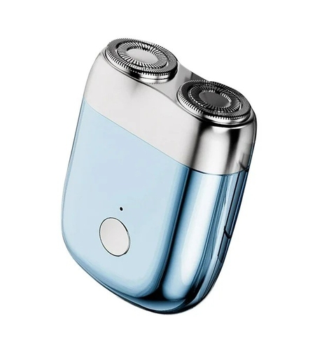 Mini Aparat de Ras Electric, Vafy, din ABS cu Fibra de Carbon, Portabil, Cap Rotativ Detasabil cu 2 Lame de Otel, Rezistent la Apa, Incarcare Type-C, Autonomie 45 min, Albastru