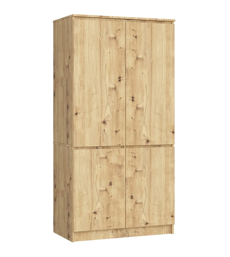 Dulap cu 4 usi, rafturi si bara pentru umerase, PAL laminat, 90x51x180 cm, stejar artisan