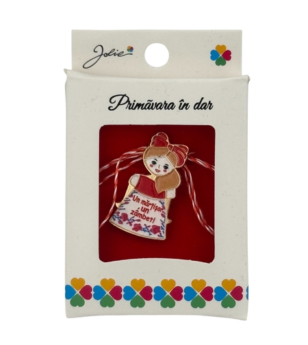 Martisor Brosa Mica in Cutie, Jolie, Design cu Mesaj, Dimensiune 2.5-3 cm, Material Metal, Model Traditional Fata