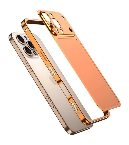 Carcasa Metalica, Vafy, Compatibila Apple iPhone 15 Pro Max, Creeaza Aspect de iPhone 17 Pro Max, Unibody Mat, Rezistenta la Zgarieturi, Portocaliu