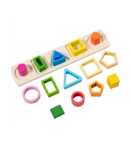 Jucarie Montessori de Sortat, Flippy, din Lemn, Tip Puzzle, cu 5 Forme Asimetrice, 15 Piese, Educativa, Interactiva, Creativa, Materiale Non Toxice, +2 Ani, Multicolor