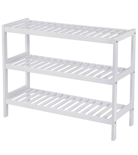 SONGMICS Raft de depozitare din bambus, cu 3 niveluri, 26x70x55cm, alb