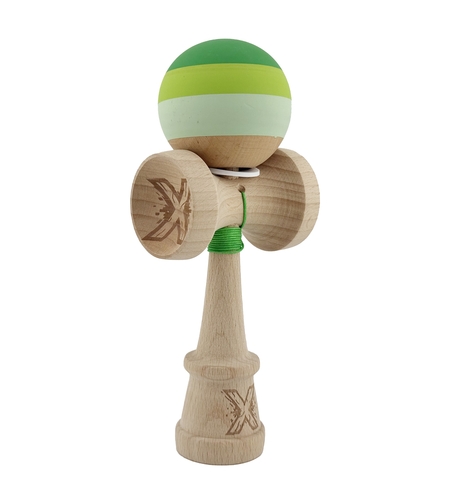 Kendama X Originala, Profesionala, Flippy, Rubber Grip, Cupe Mari KING SIZE V3, Gaura in Baza, Rulment Metalic, din lemn 18 cm, Ata 62/65 cm, Special Verde degrade